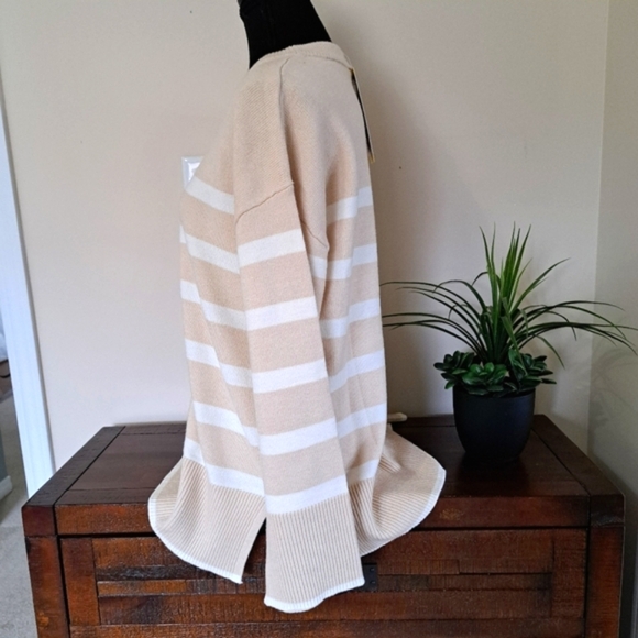 New! Matty M Tunic Sweater Women's Small Cream Beige Striped Knit Oversized - Picture 6 of 16